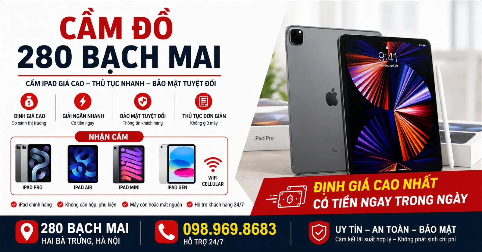 Cầm iPad Tại 280 Bạch Mai – Định Giá Nhanh, Thủ Tục Rõ Ràng